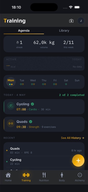 Vayl iOS — Training screen
