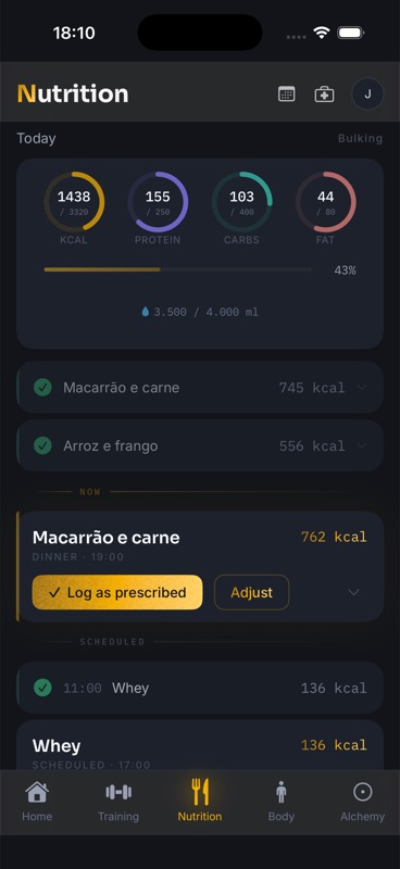 Vayl iOS — Nutrition screen